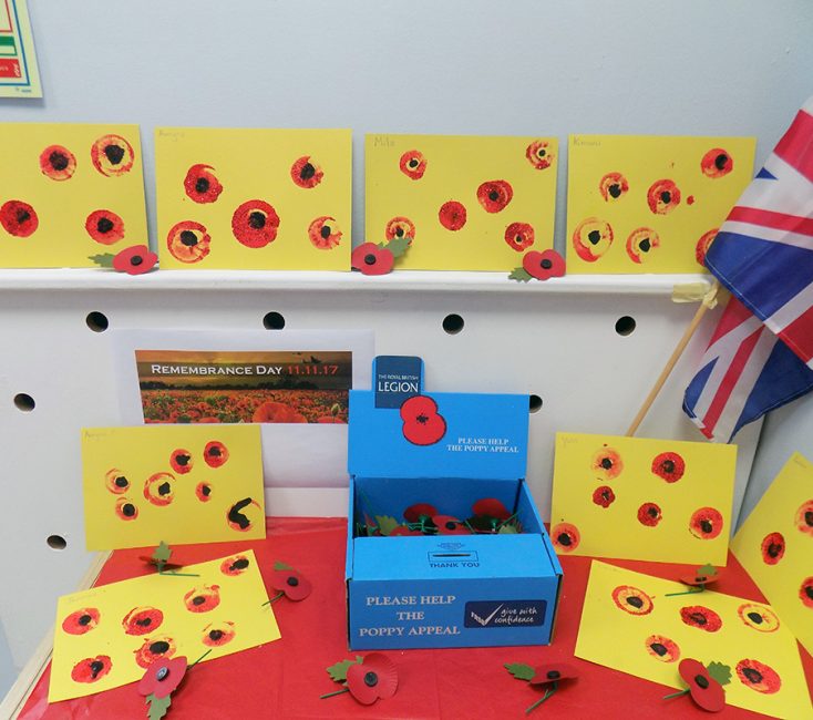 The children have been learning all about the war and the importance of Remembrance Day! They made lovely poppies which we have proudly displayed at the nursery.